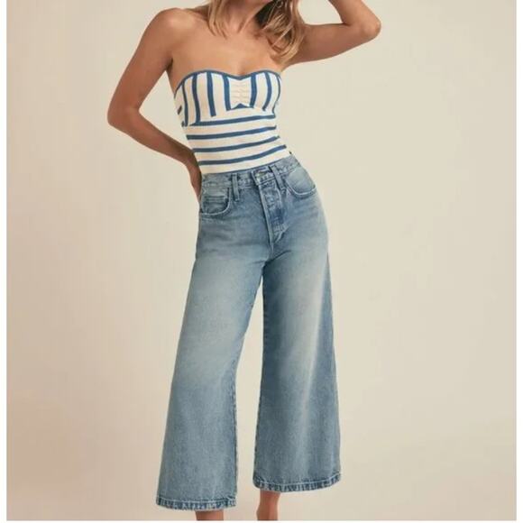 Favorite Daughter Denim - Favorite Daughter jeans: The Masha Super High Rise Wide Leg Crop in Dublin 27
